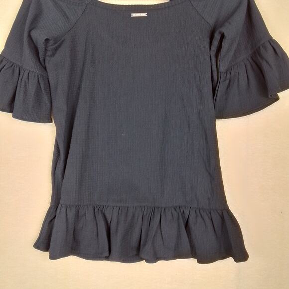 Michael Kors Womens Blouse Blue XS Boho Short Sleeve Cold Shoulder Ruffle‎ Navy - Picture 9 of 14
